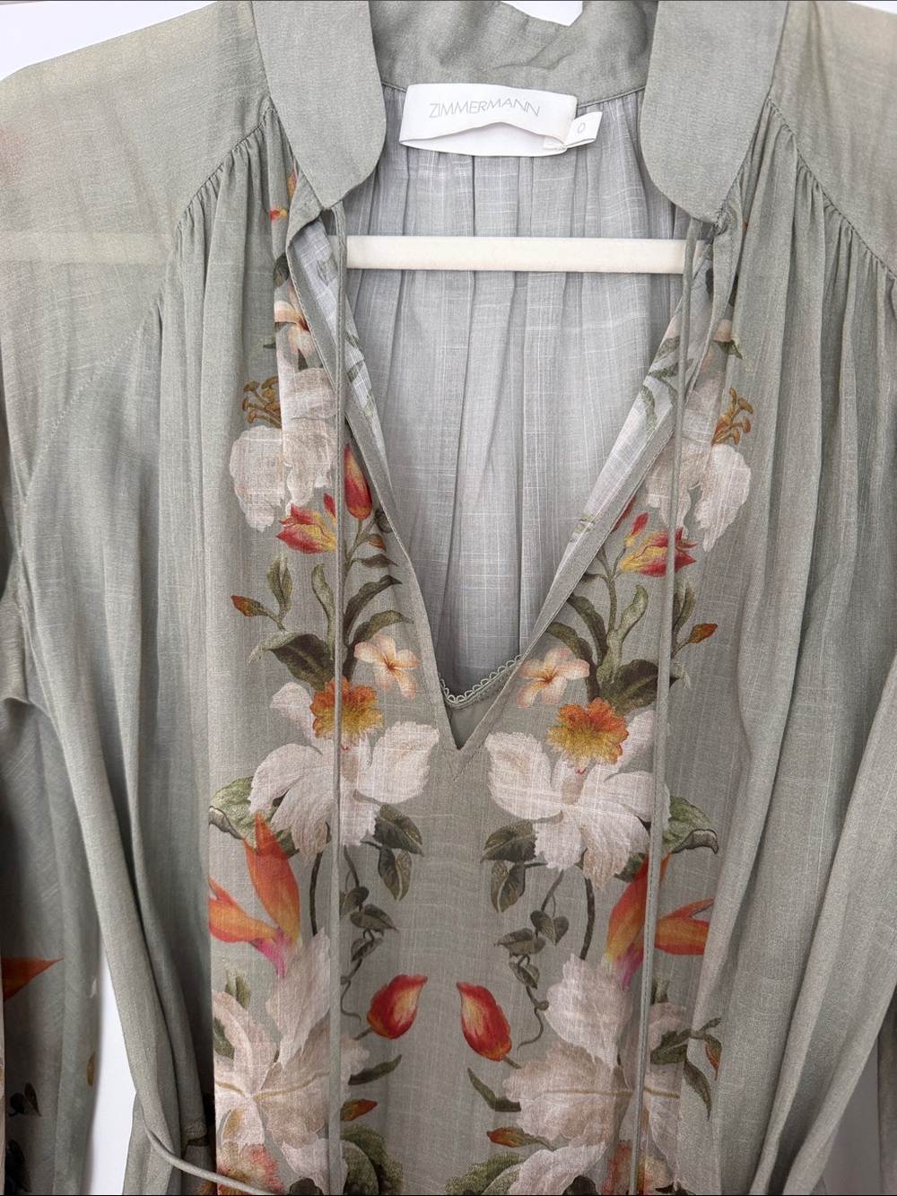 Zimmermann Boho Floral Dress in Sage Green - Picture 5 of 12